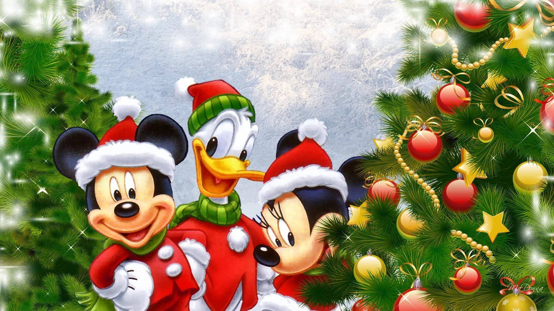 Disney 1920x1080 HD Mickey Mouse ve Arkadaşları Noel Ağaçları Duvar Kağıdı