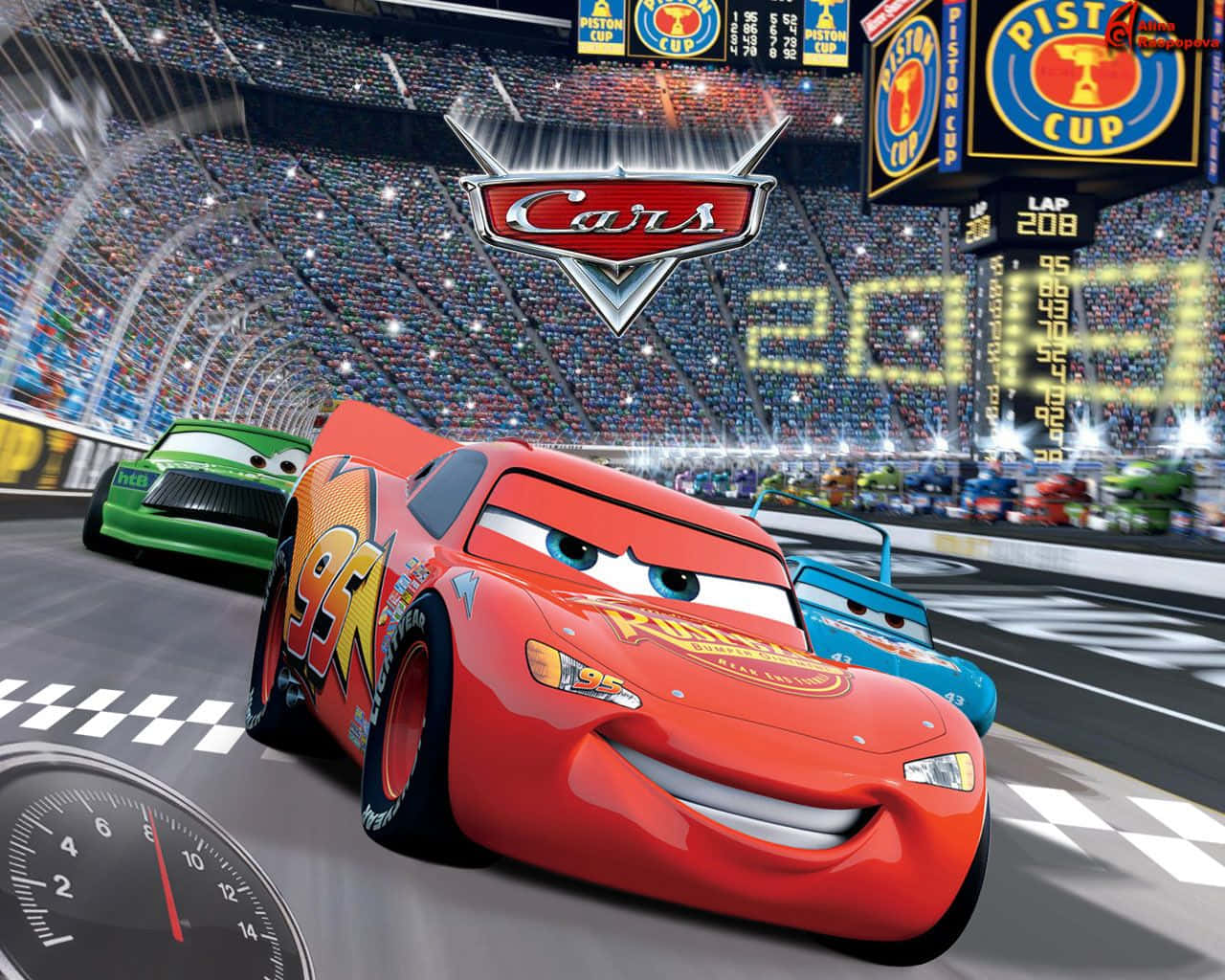 Disney arabaları stadyumda yarışıyor Duvar Kağıdı