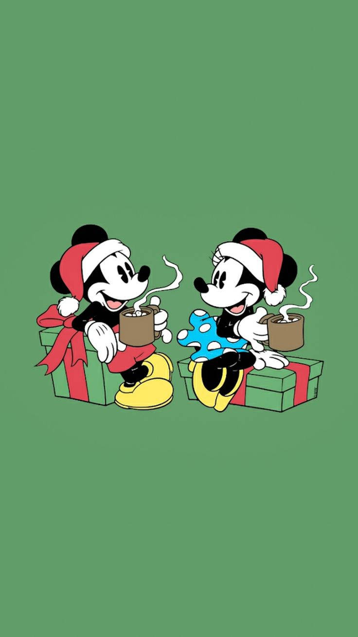 Disney Noel iPhone Mickey ve Minnie Kahve İçiyor Duvar Kağıdı
