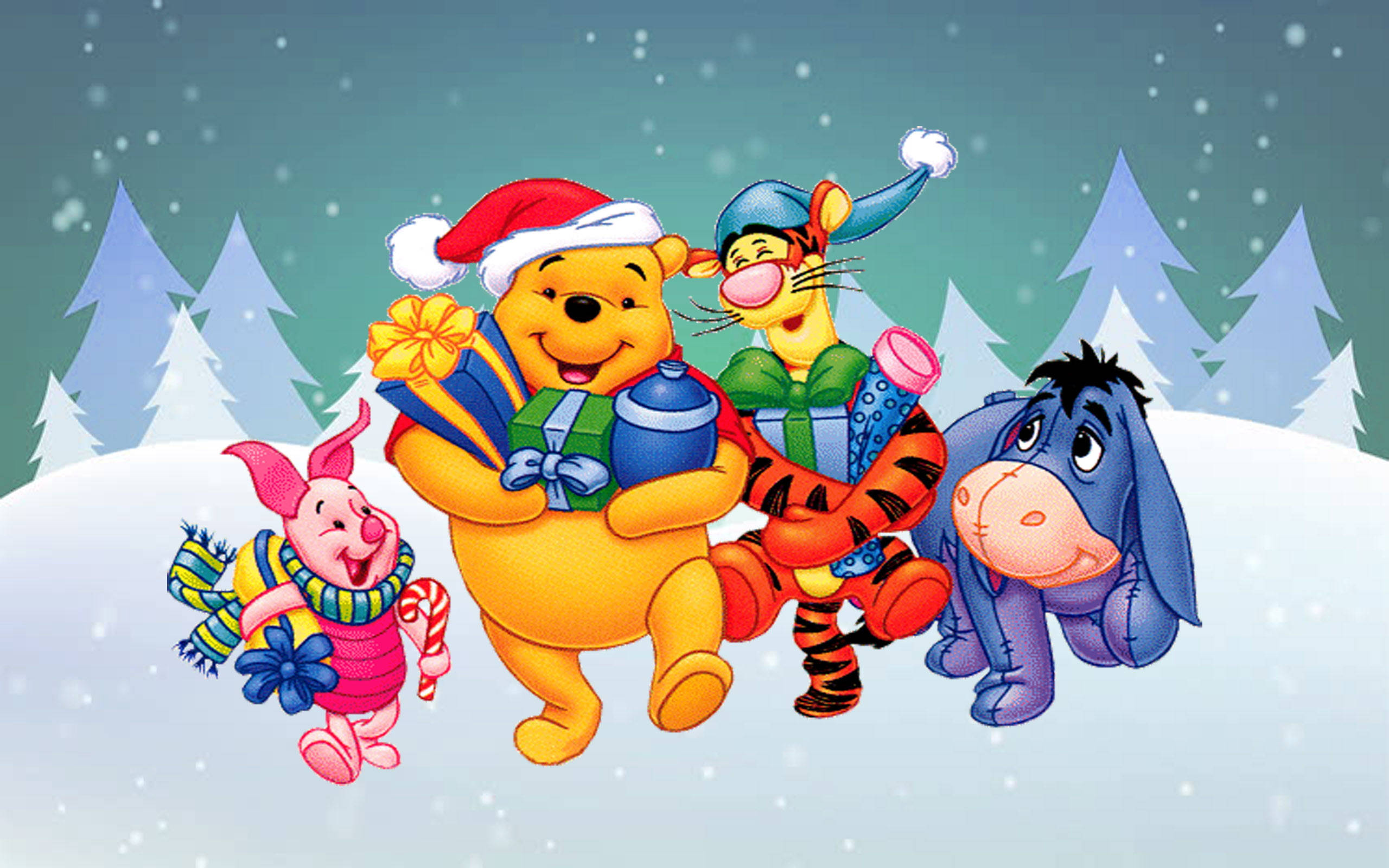 Disney Winnie the Pooh Noel Teması Duvar Kağıdı