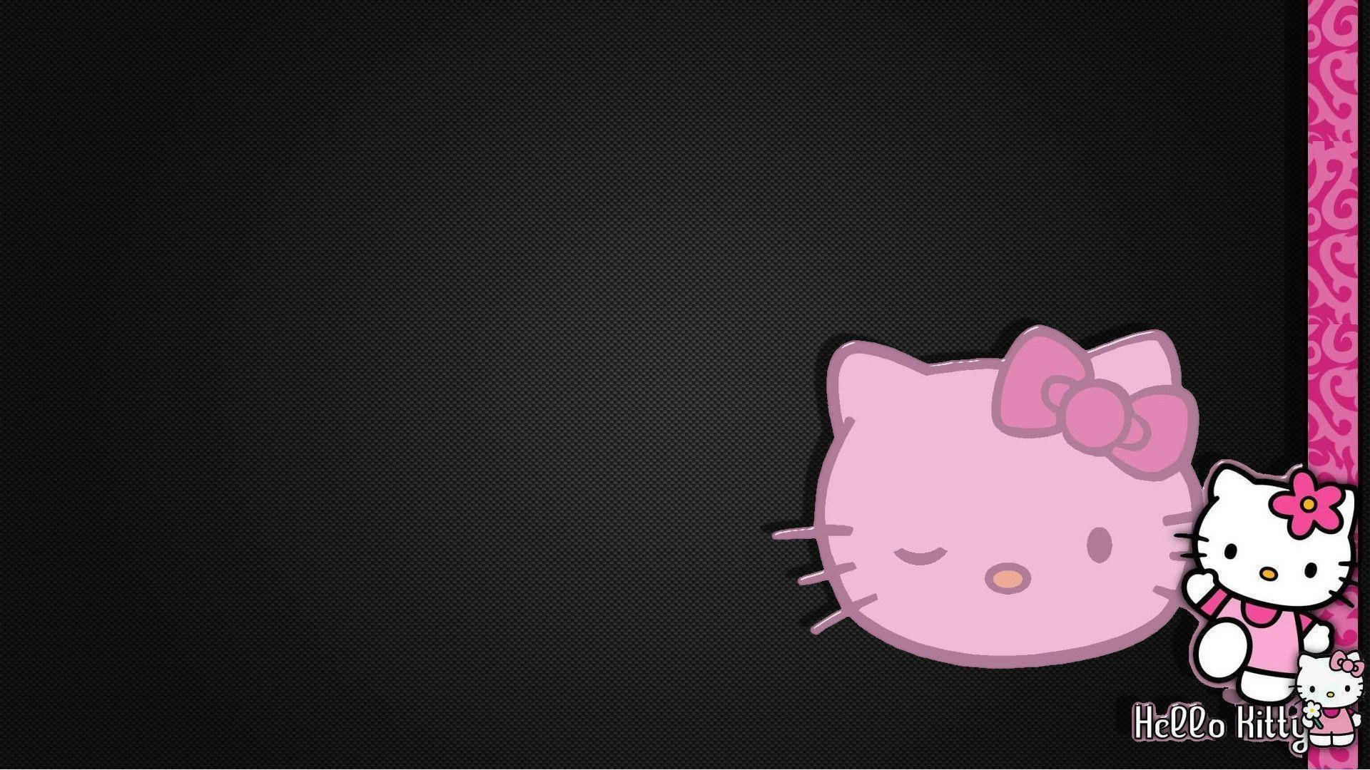 Dokulu Siyah Hello Kitty Kenarlıkla Duvar Kağıdı