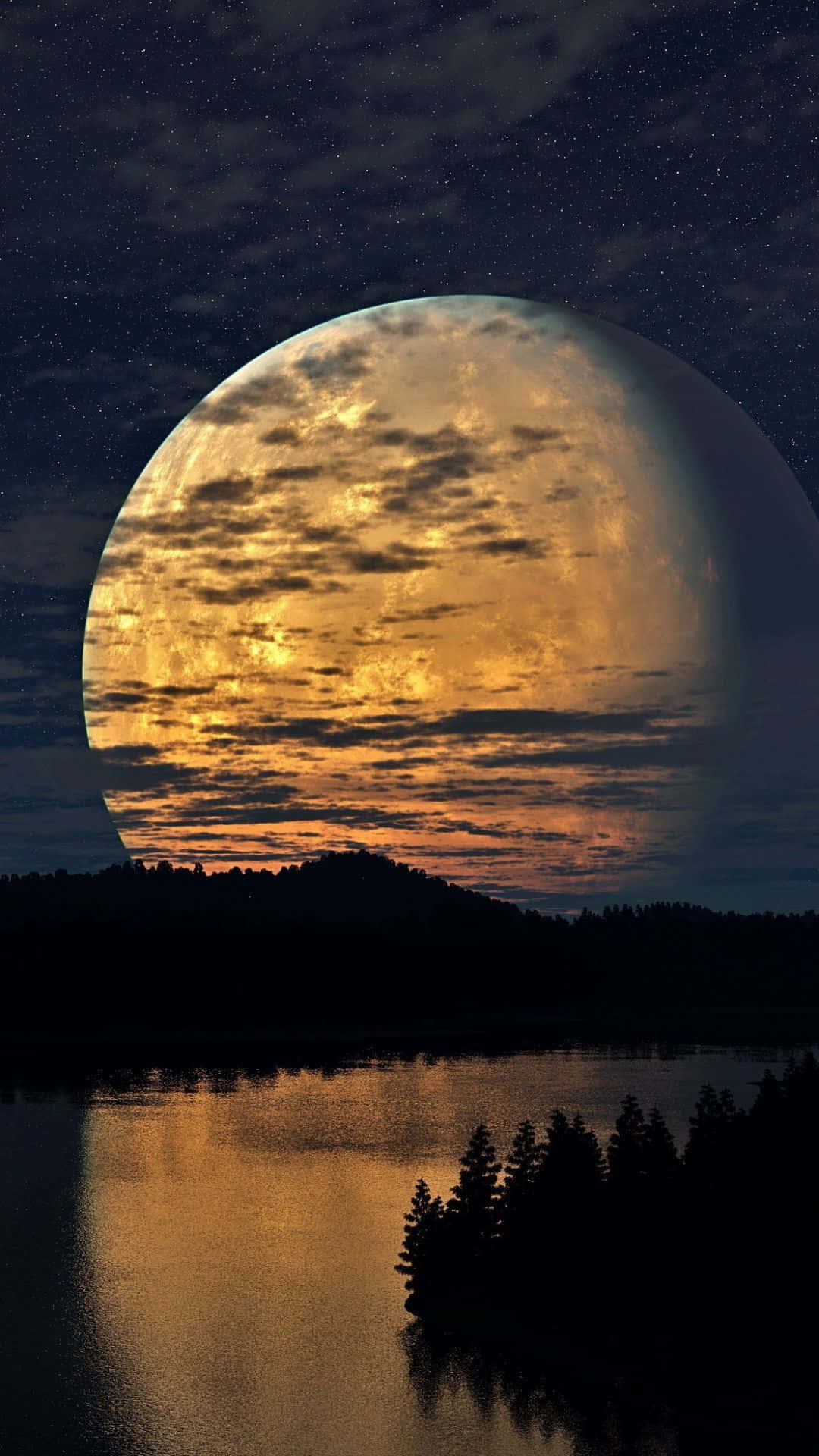 dolunay bir gölün üzerinde gece görülüyor Duvar Kağıdı