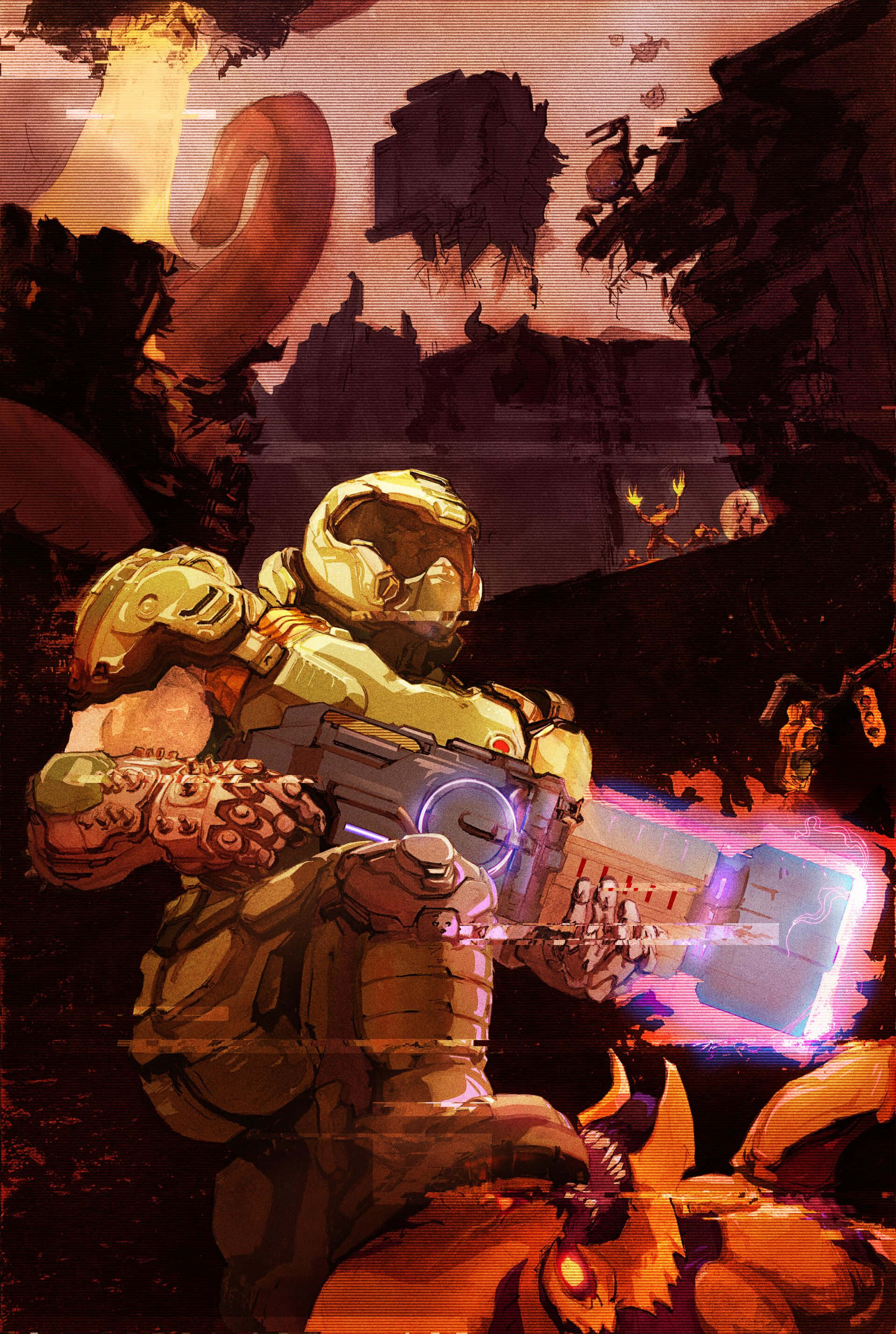 DOOM Evreninde Yoğun Savaş Sahnesi Duvar Kağıdı