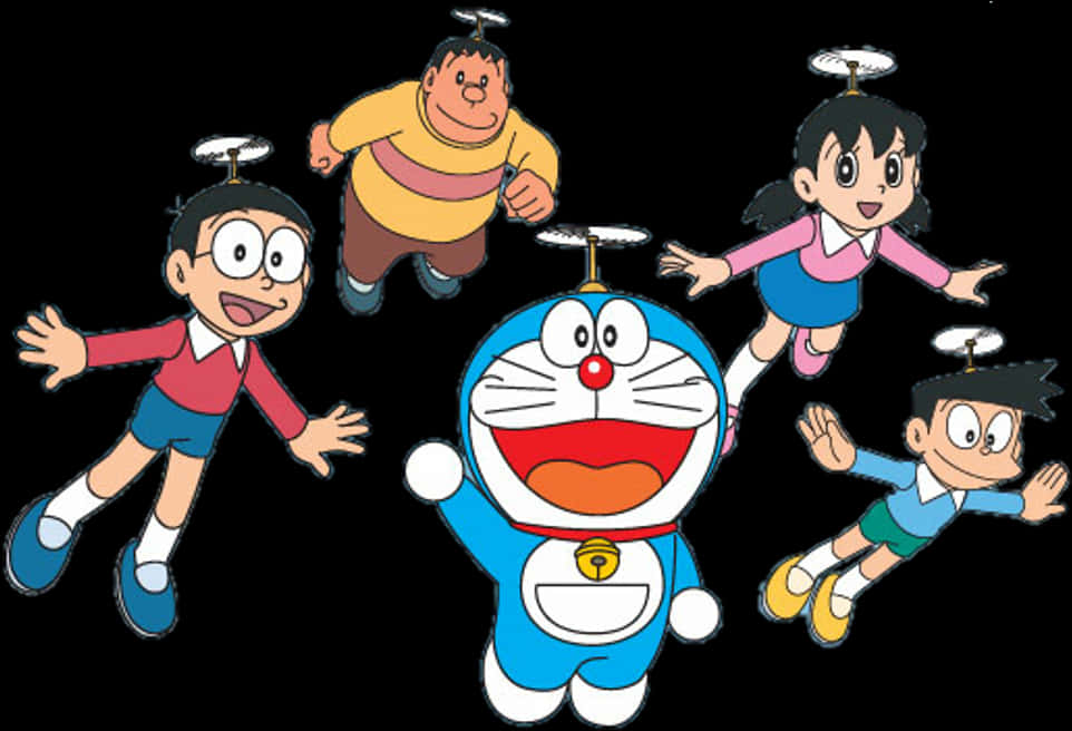 Doraemon ve Arkadaşları Uçuyor — Havalı anime GIF Duvar Kağıdı