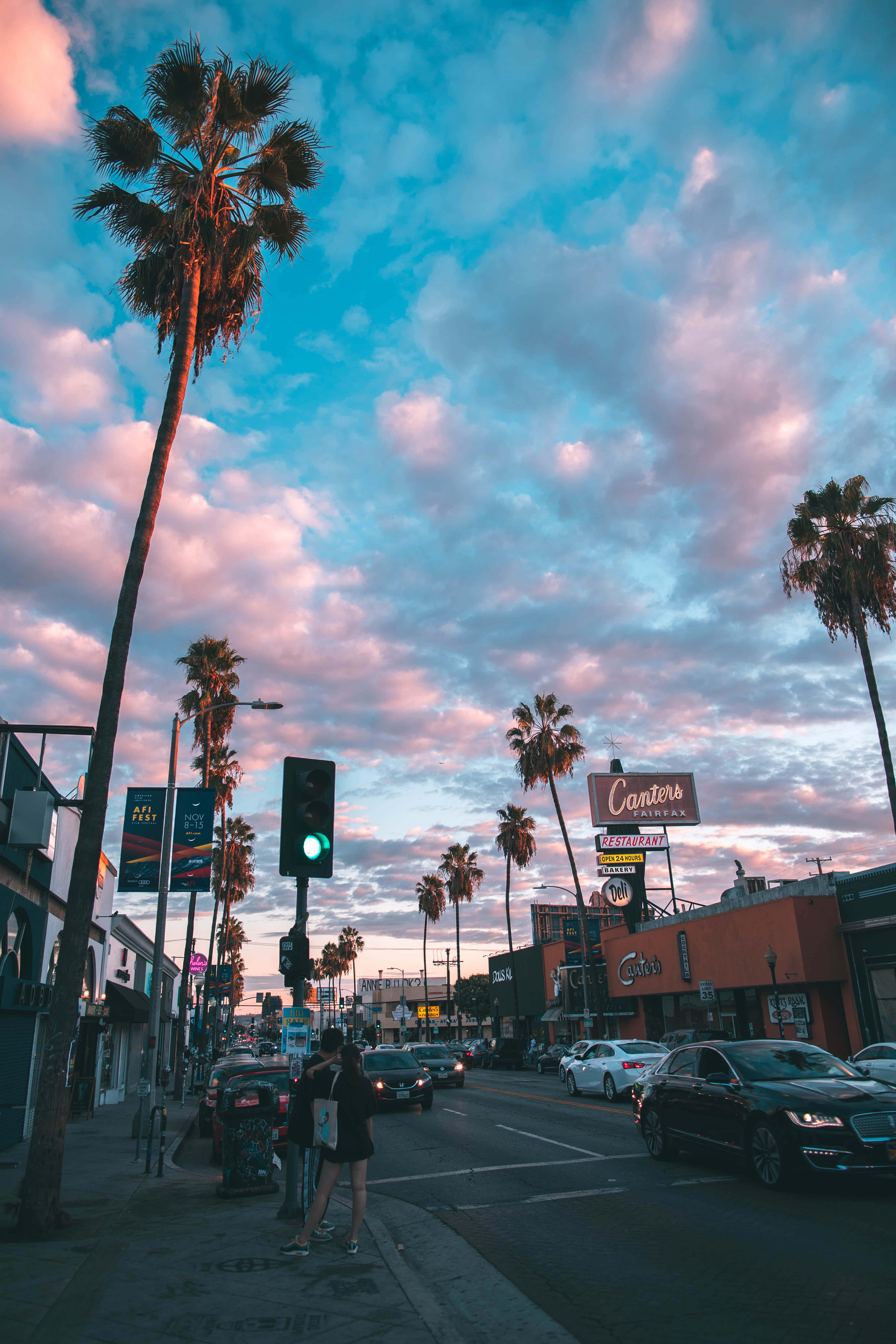 Downtown Hollywood'un Retro Manzarası Arka Planı Duvar Kağıdı
