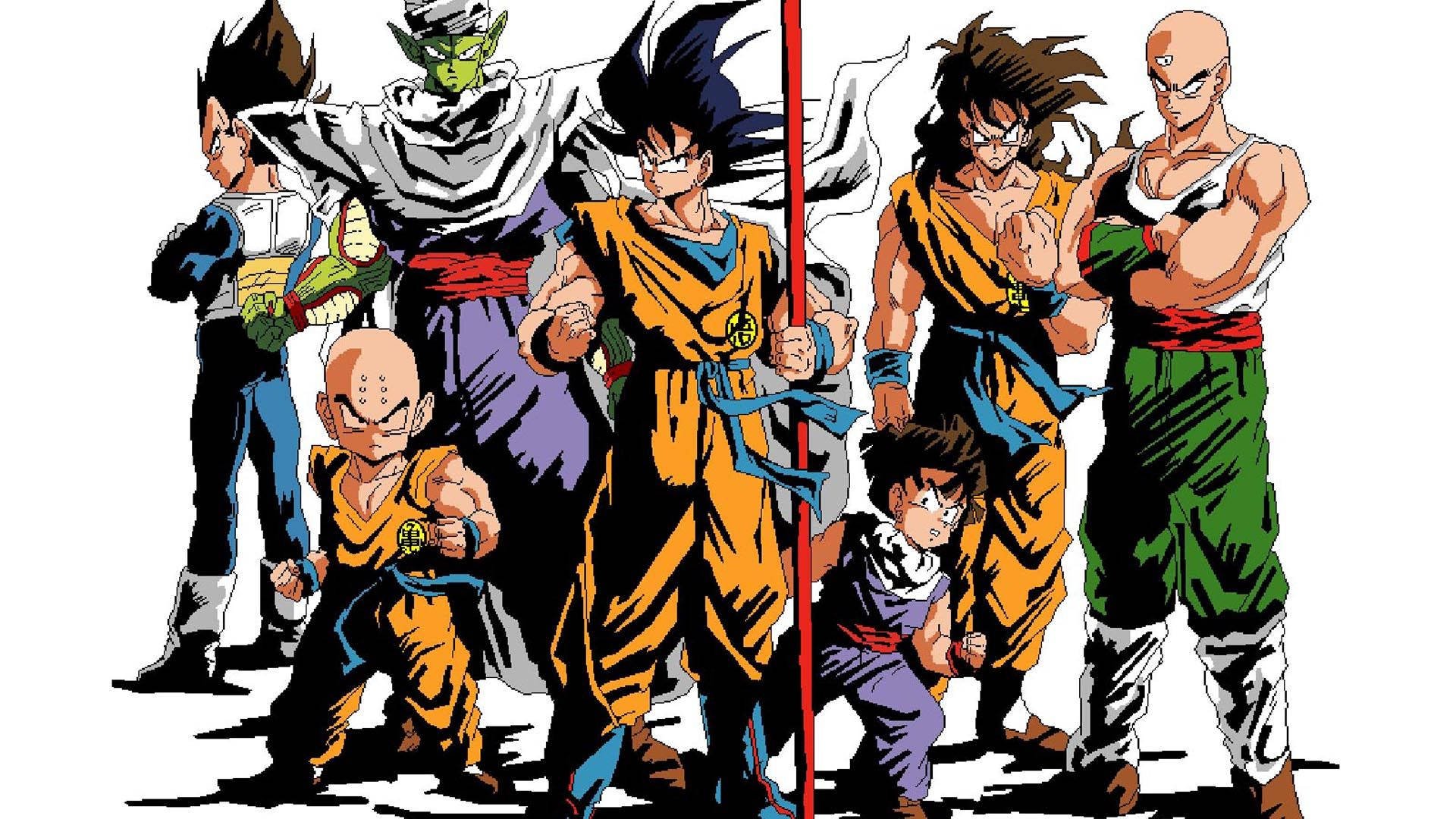 Dragon Ball San Goku süper broly Vegeta, Piccolo ve Gohan ile, Süper saiyan anime karakteri.