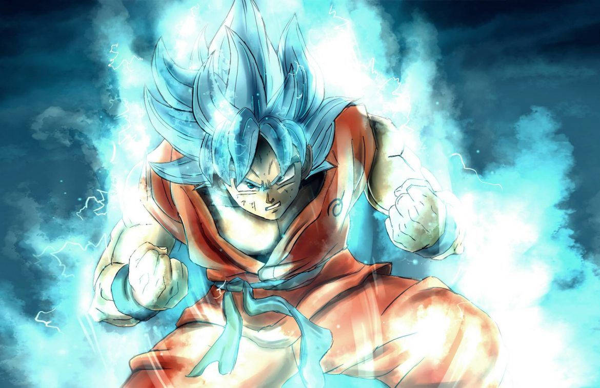 Dragon Ball Z San Goku Süper Saiyan mavi ateşli, süper broly anime karakteri.