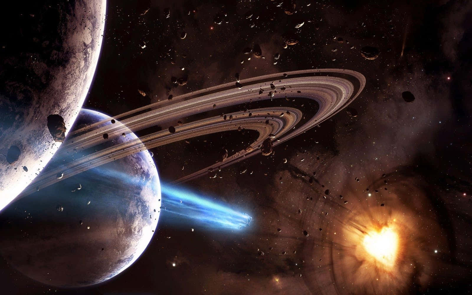 Dış Uzayın Büyüleyici Manzarası: Gezegenler, Yıldızlar ve Nebula Duvar Kağıdı