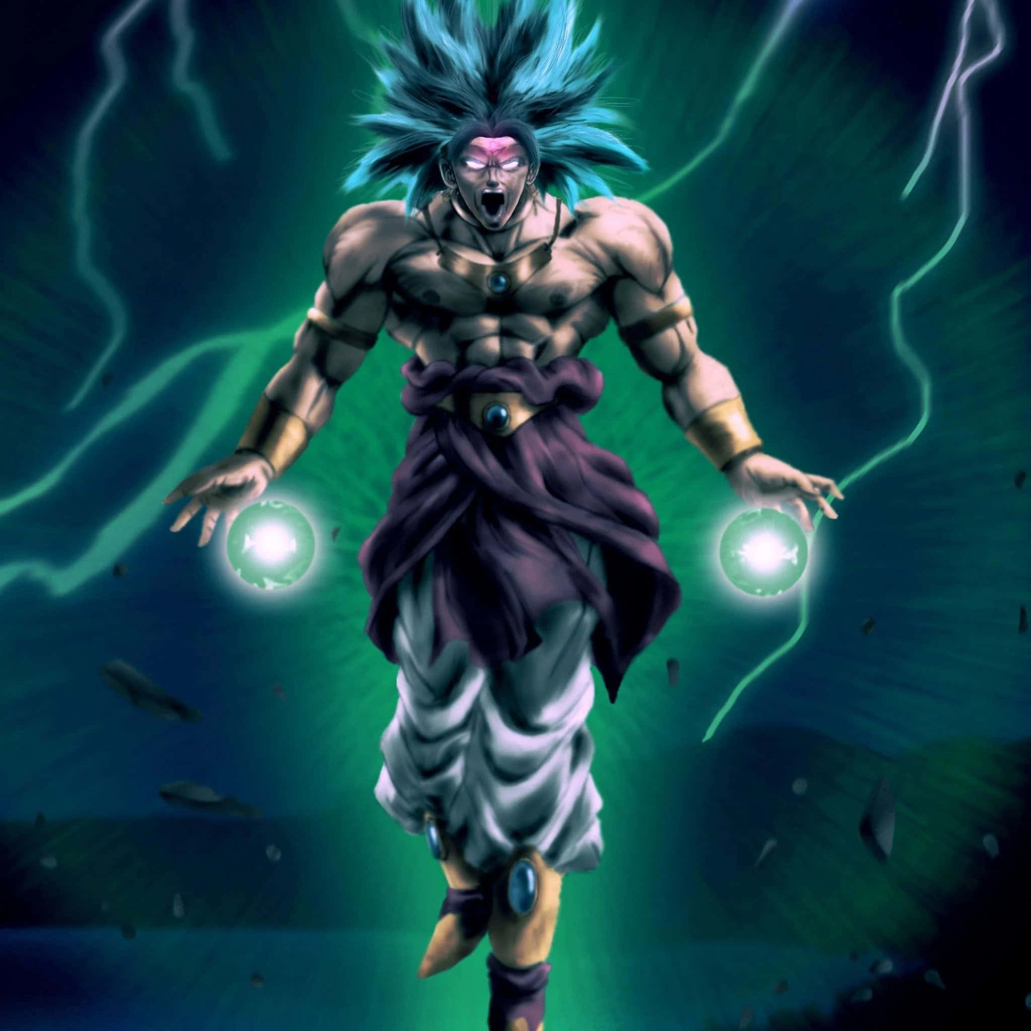 Efsanevi film Dragon Ball Super Broly'den, Süper Saiyan Mavi Goku'nun savaş anı. Duvar Kağıdı