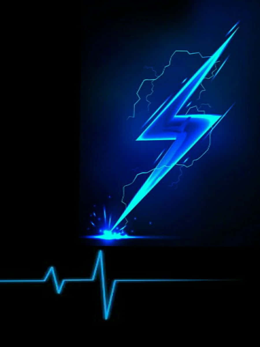 Elektrik Mavisi Neon Şimşek ve Kalp Atışı Logosu Duvar Kağıdı