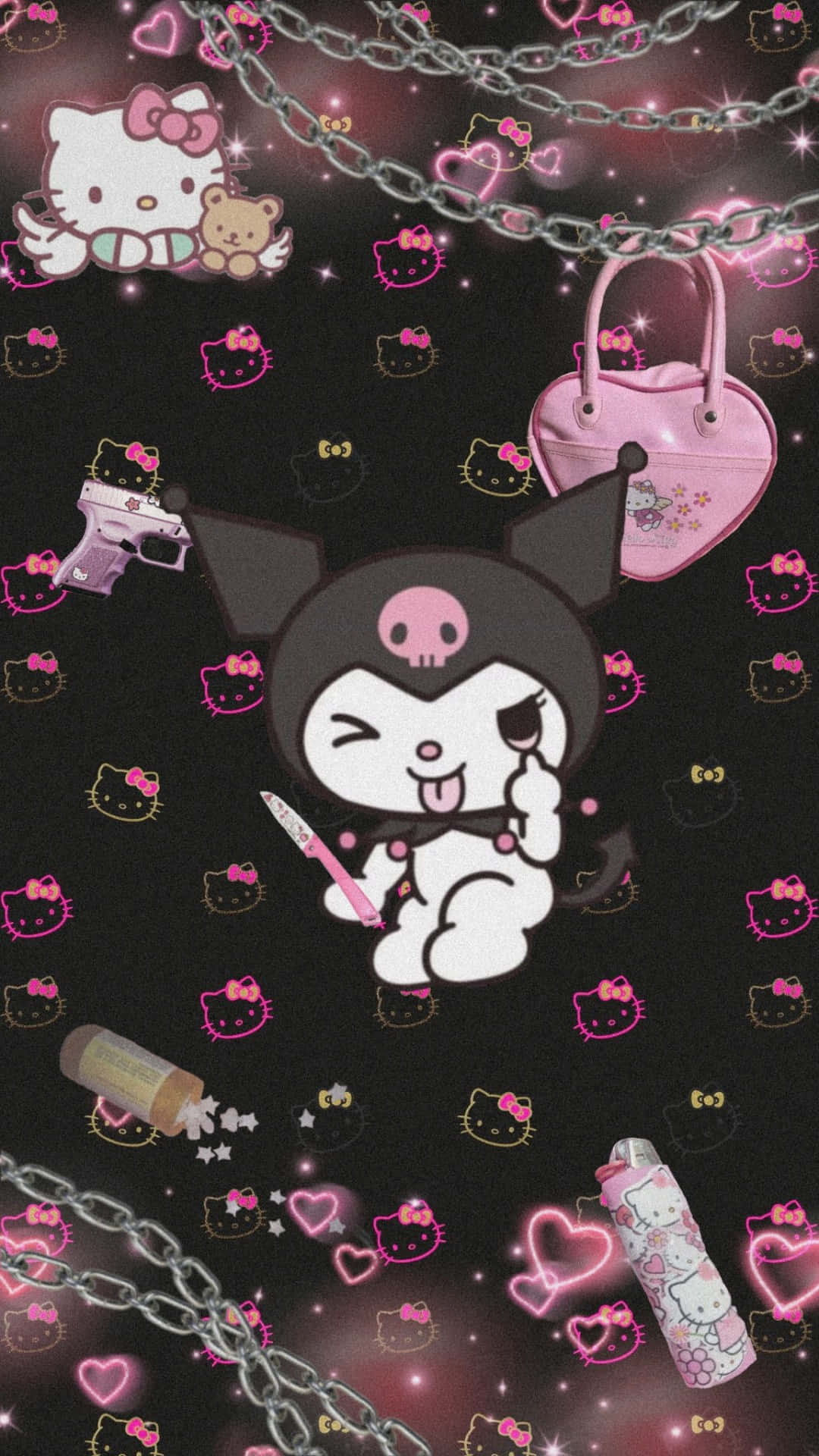 Emo Hello Kitty ve Kuromi Duvar Kağıdı