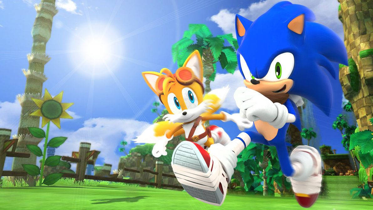 Sonic ve Tails'in güneşli bir günde koştuğu duvar kağıdı