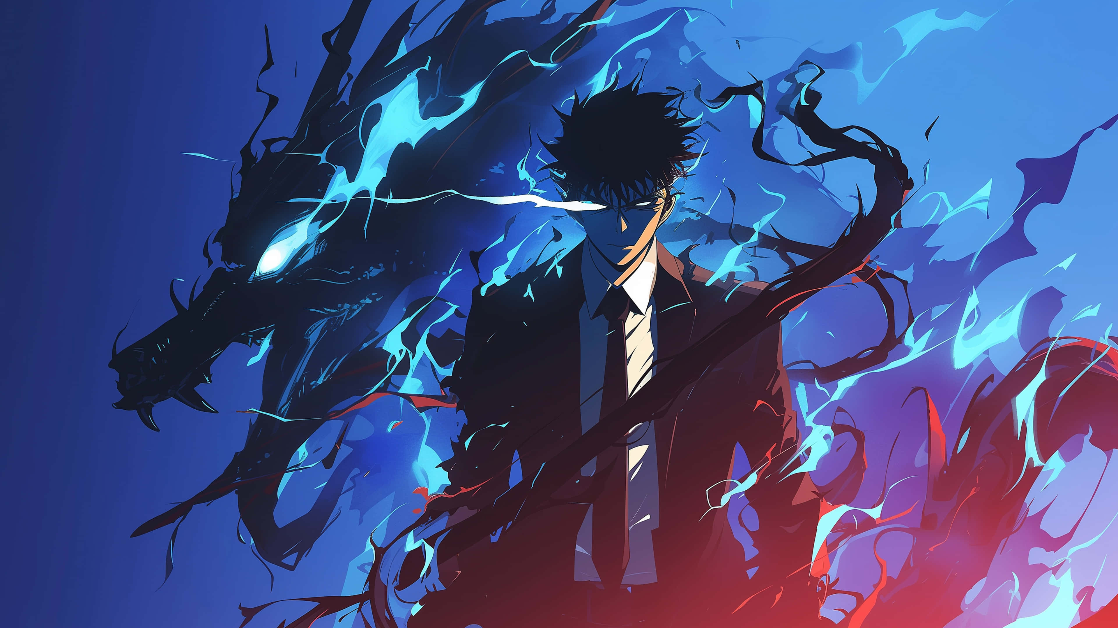 Epik Anime Çocuk Mavi Yıldırım Aurası 4K Duvar Kağıdı