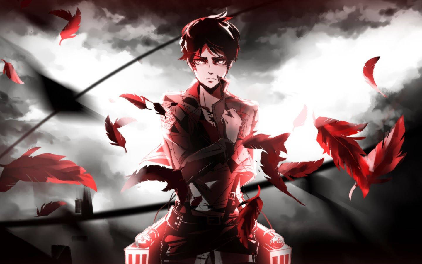 Eren Jaeger, cesur bir asker ve Attack on Titan anime serisinin kahramanı, meydan okurcasına selam veriyor Duvar Kağıdı