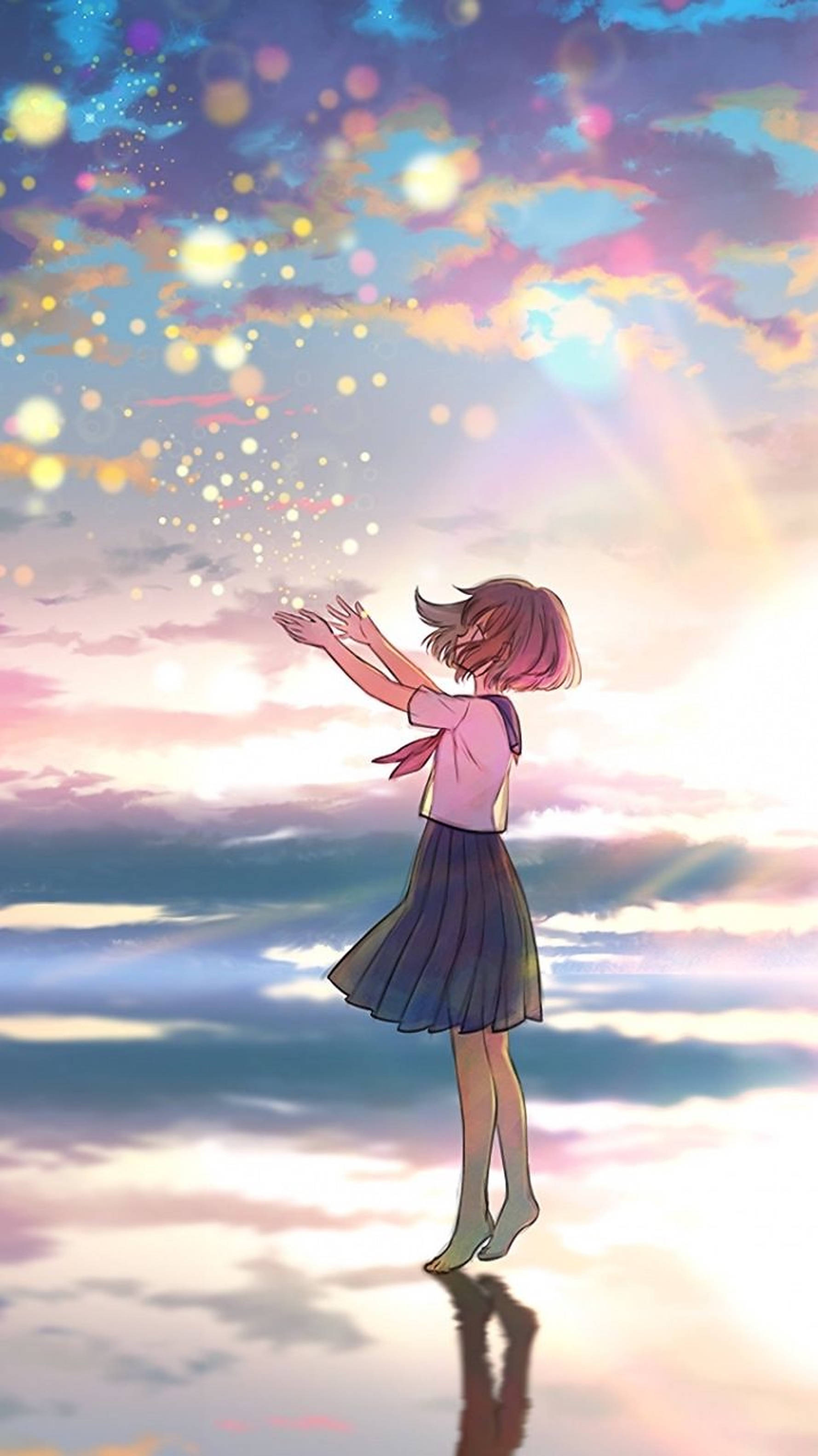 Estetik Anime Okul Kızı Duvar Kağıdı