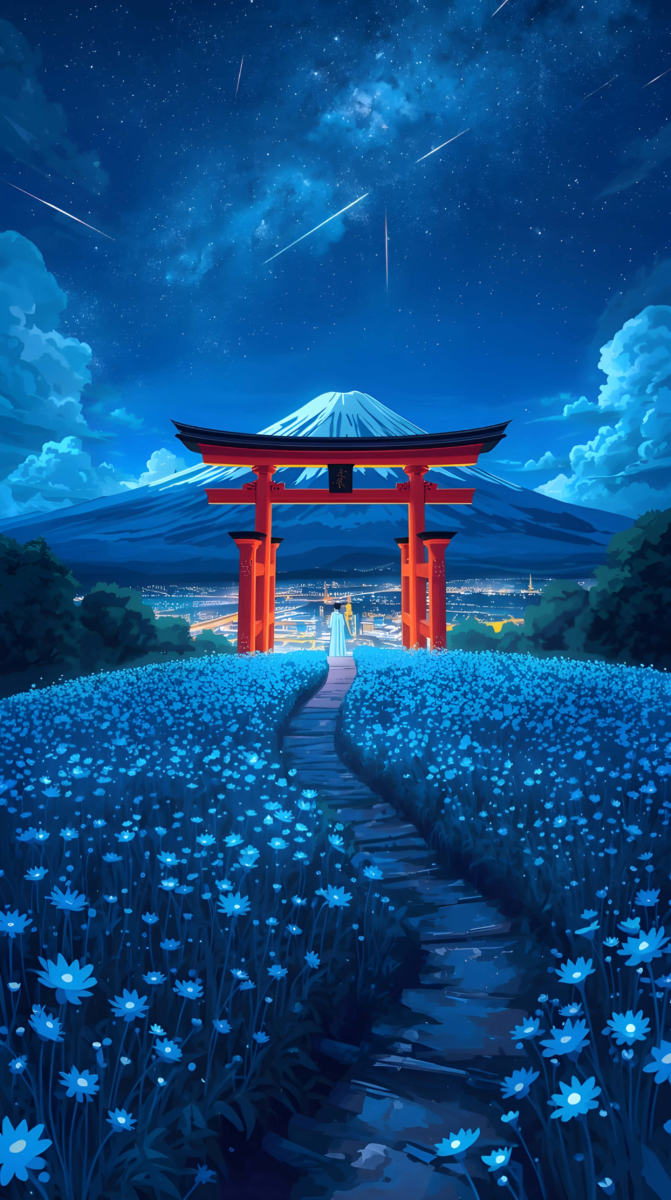 Estetik Anime Tarzı Japonya Gece Manzarası Duvar Kağıdı