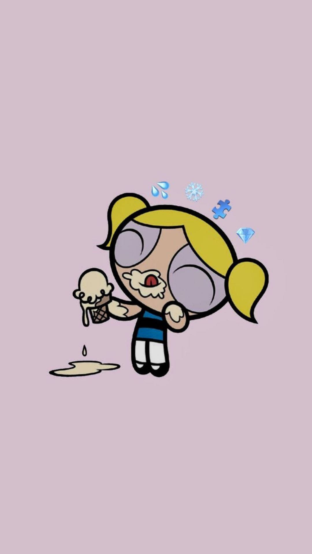 Estetik Çizgi Film Powerpuff Girl Bubbles Duvar Kağıdı