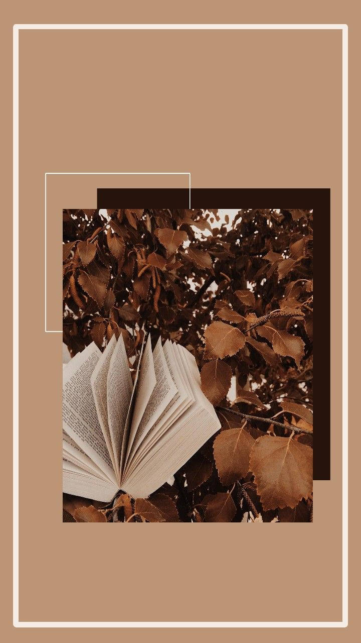 Estetik Kahverengi Yapraklar ve Kitap Duvar Kağıdı