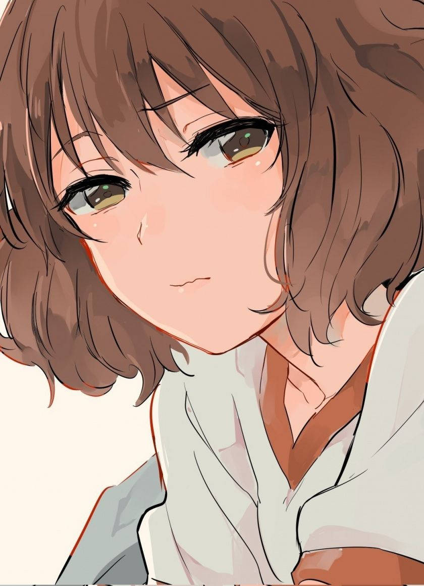 Estetik Kahverengi Saçlı Anime Kızı Duvar Kağıdı