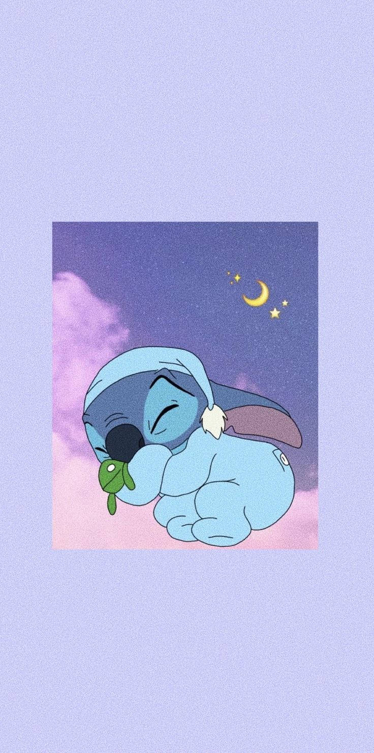 Estetik Karikatür Disney Stitch Bulut Üzerinde Duvar Kağıdı