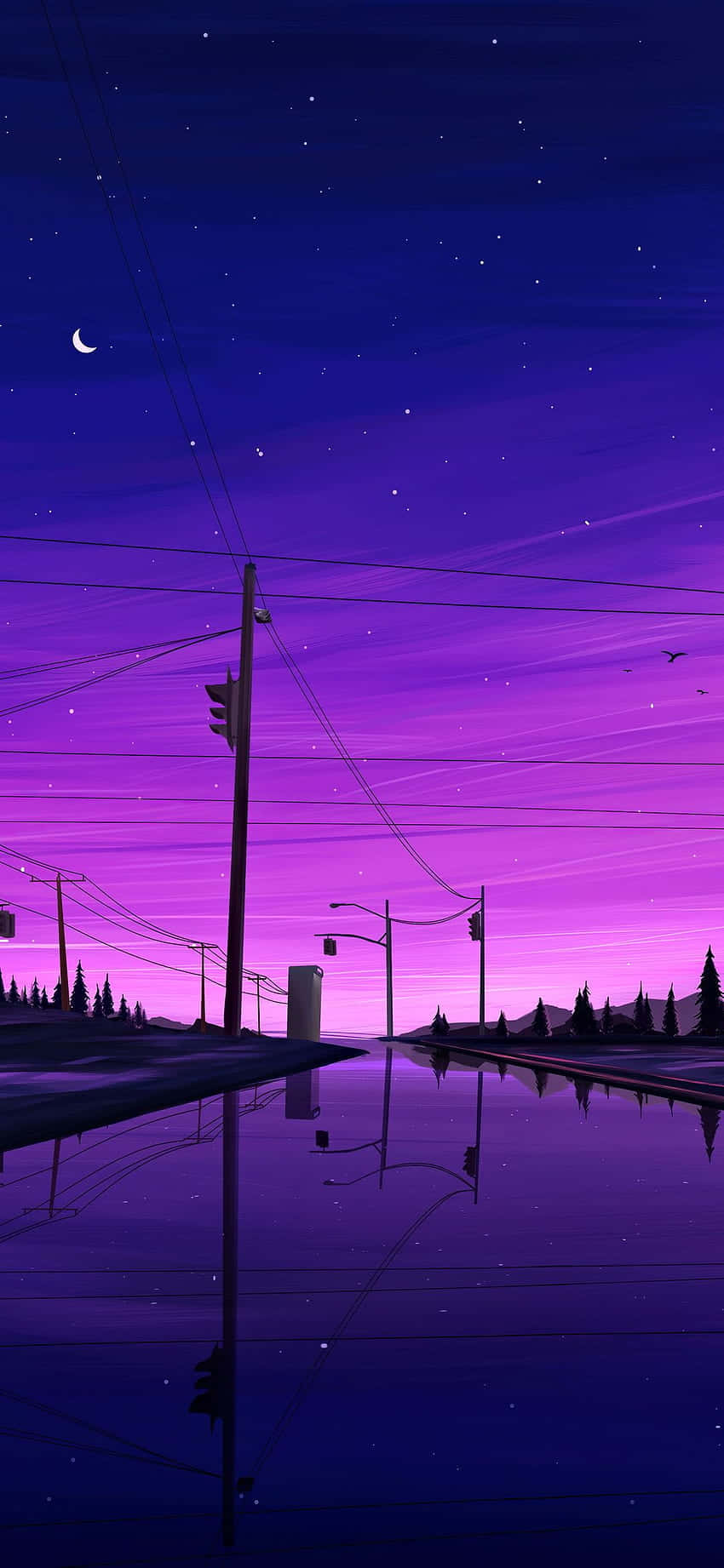 Estetik Mor Şehir Nehri Resmi Duvar Kağıdı