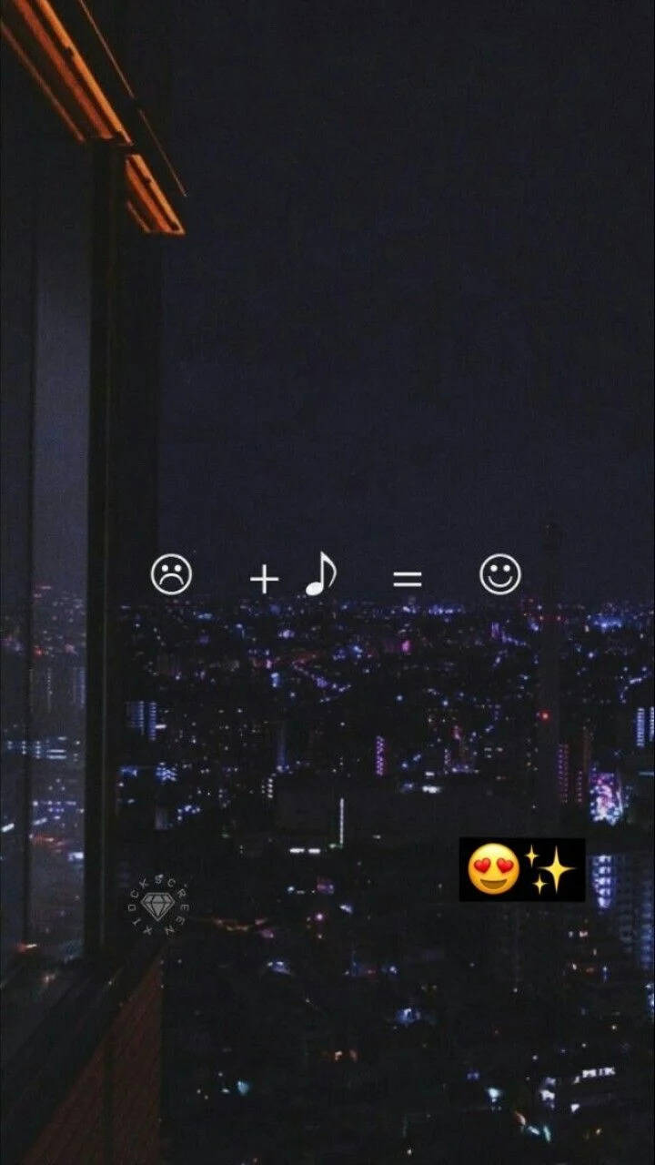 Estetik Müzik Emojileri Şehir Manzarasında Duvar Kağıdı