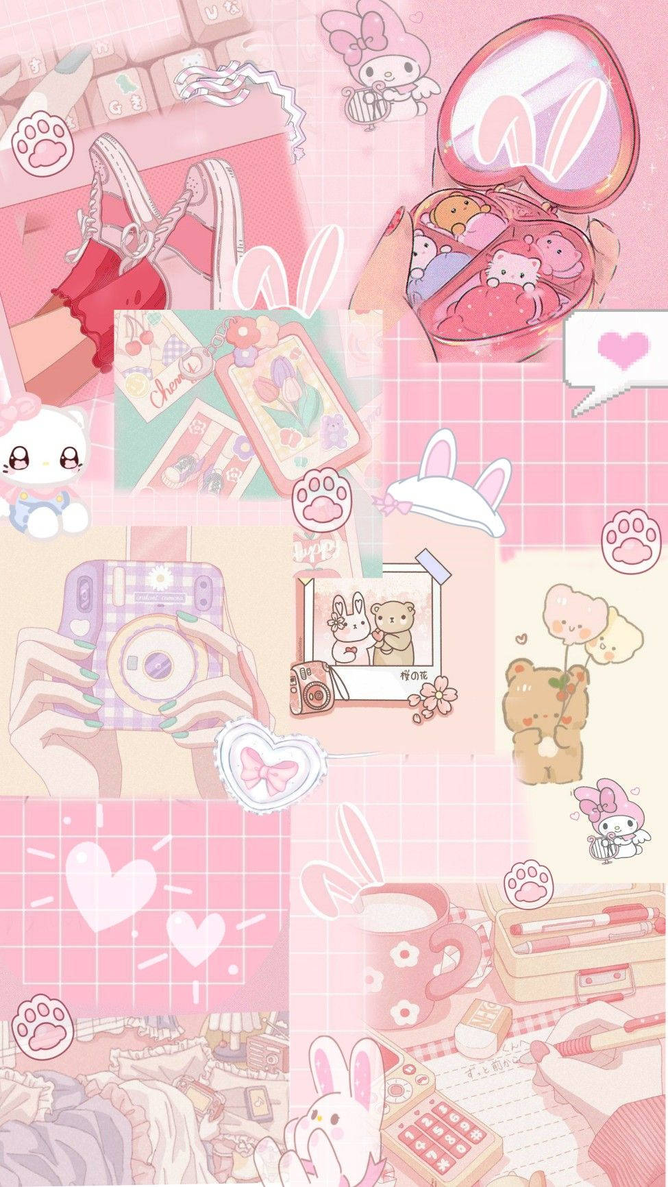 Estetik Pembe Anime Kolaj Grafiği Duvar Kağıdı