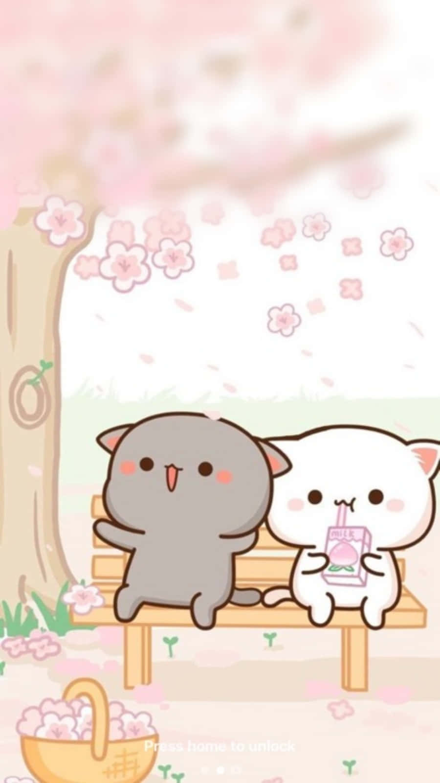 Estetik Pembe Kawaii Kediler Parkta Duvar Kağıdı