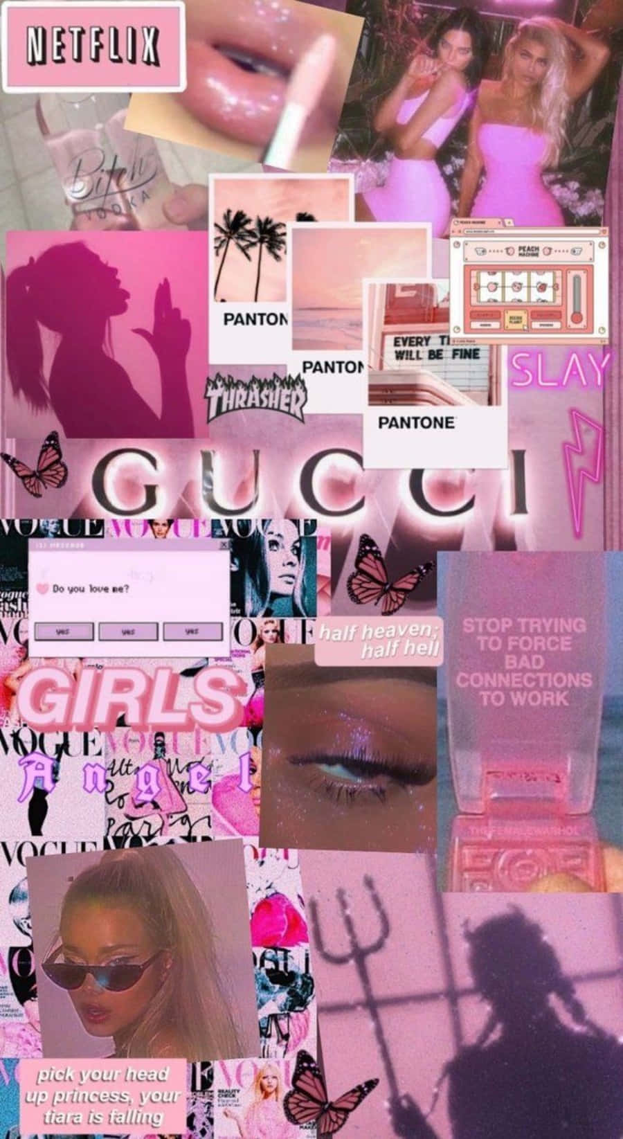 Estetik Pembe Kolaj Gucci Marka Modelleri Duvar Kağıdı