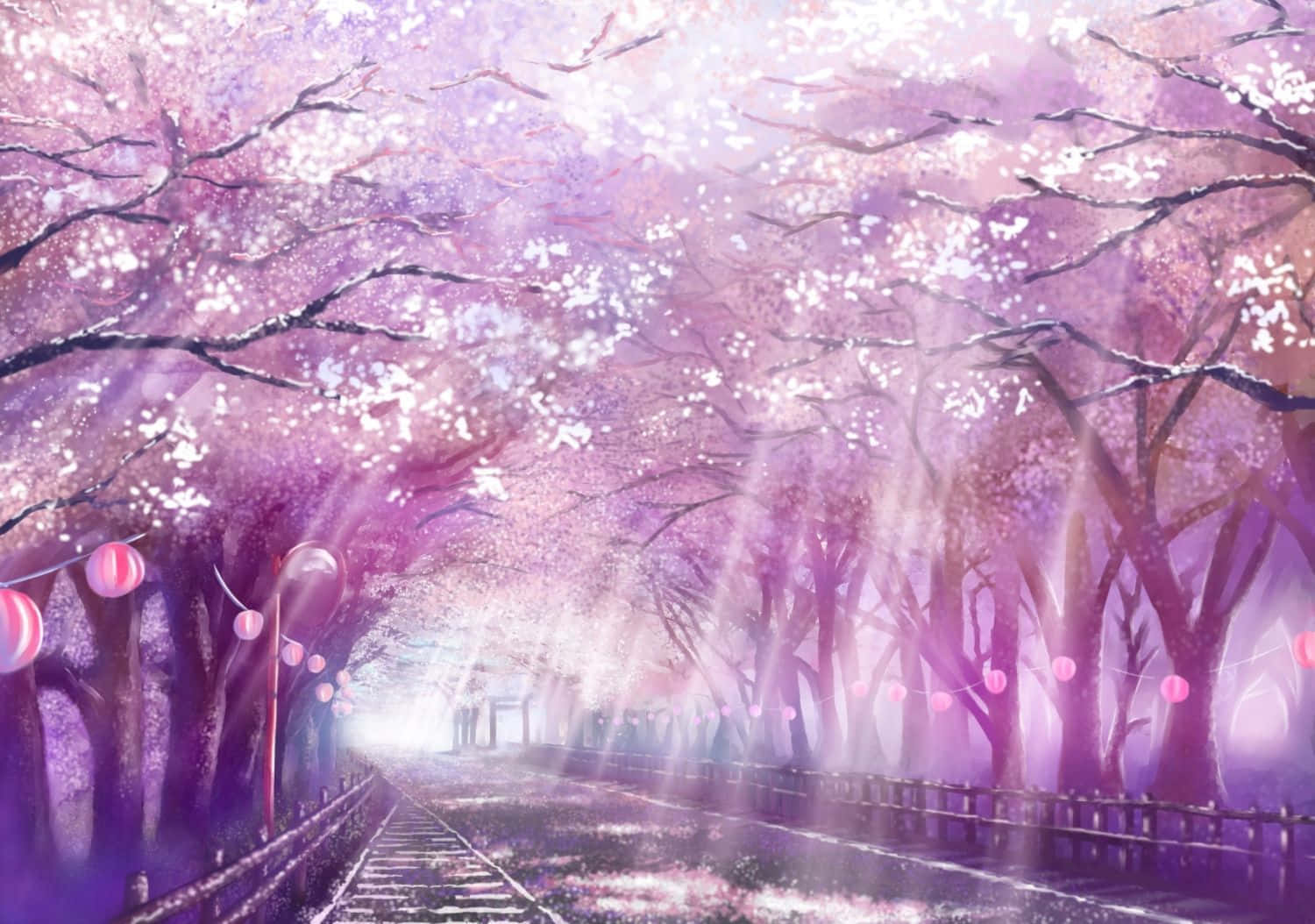 Estetik Pembe Sakura Anime Ağaçları Manzarası Duvar Kağıdı
