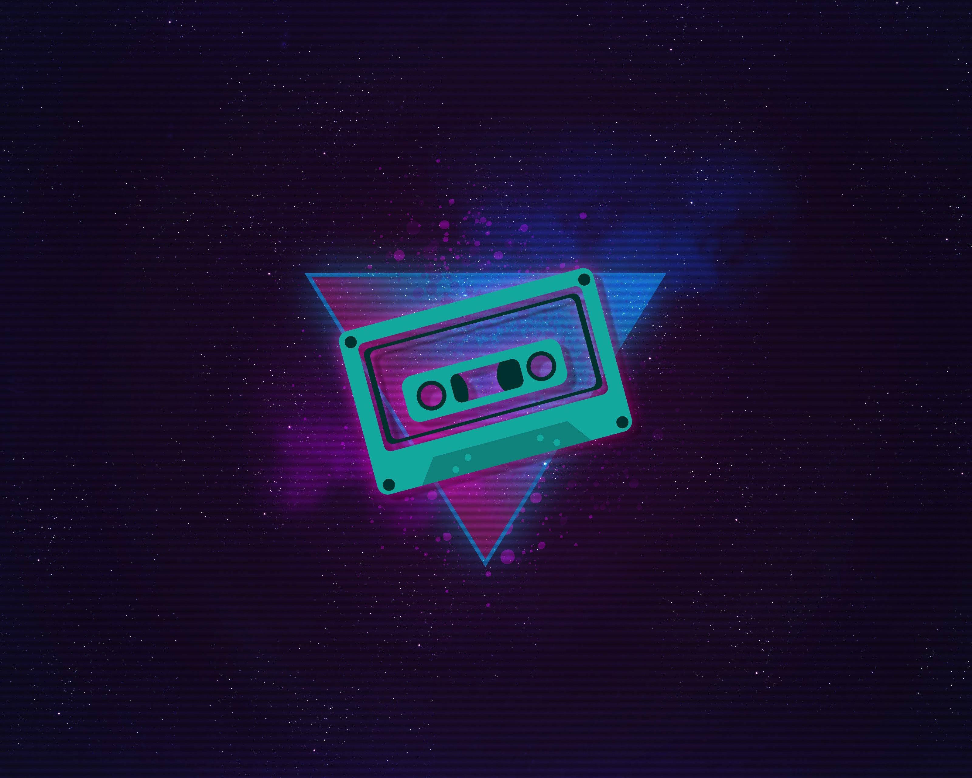 Estetik Retro Neon Kaset Duvar Kağıdı