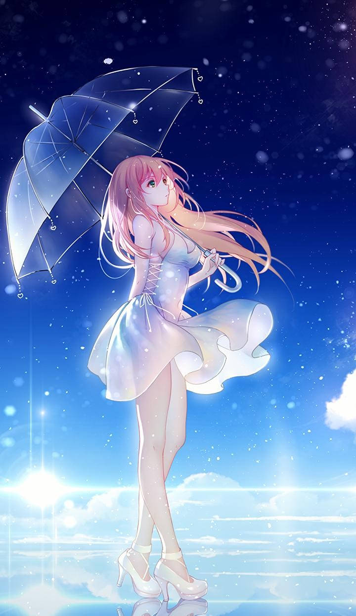 Estetik Şemsiye ve Anime Kızı Telefon Duvar Kağıdı