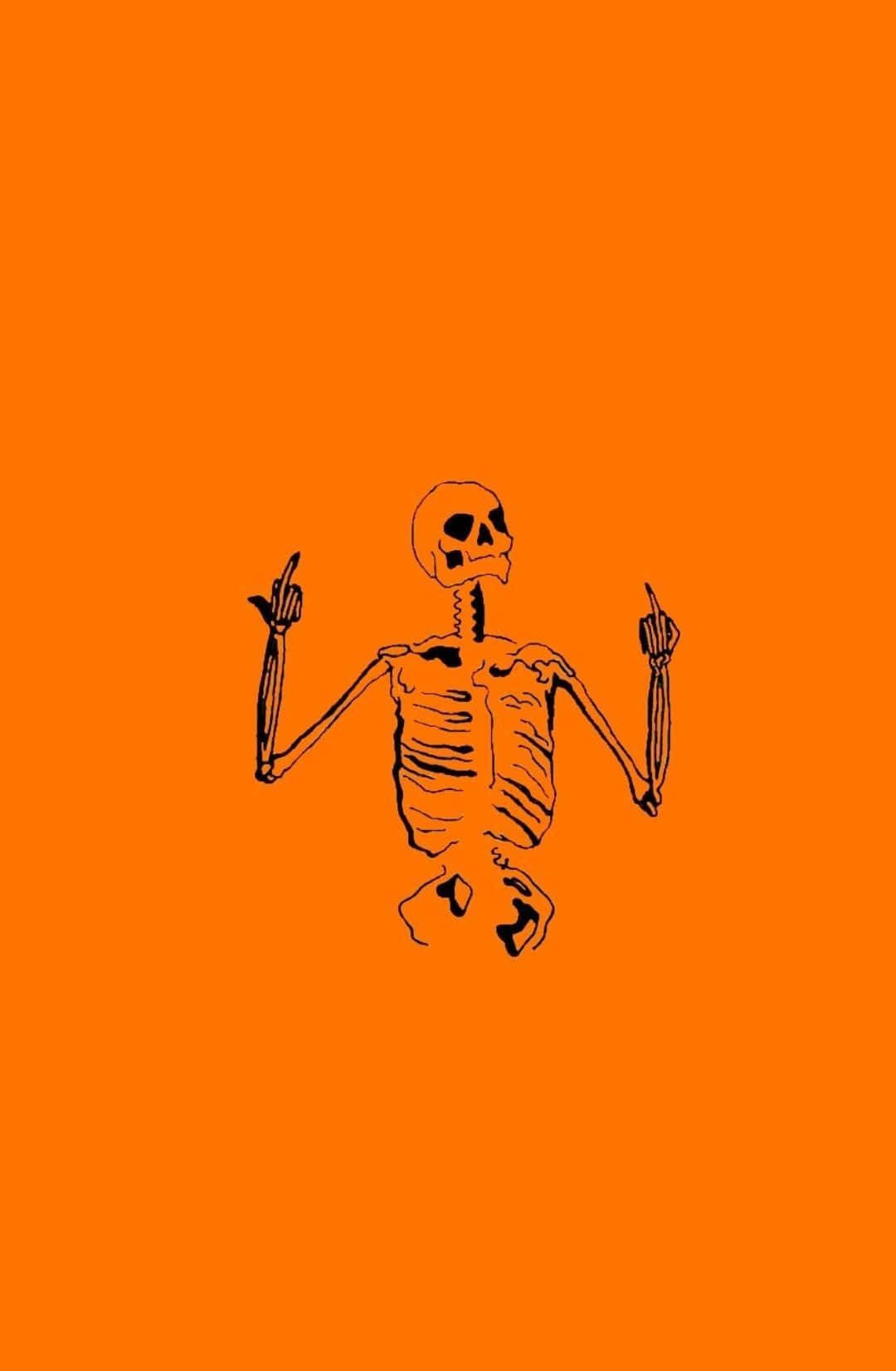 Estetik Sevimli Cadılar Bayramı İskeleti Turuncu Sanat Duvar Kağıdı