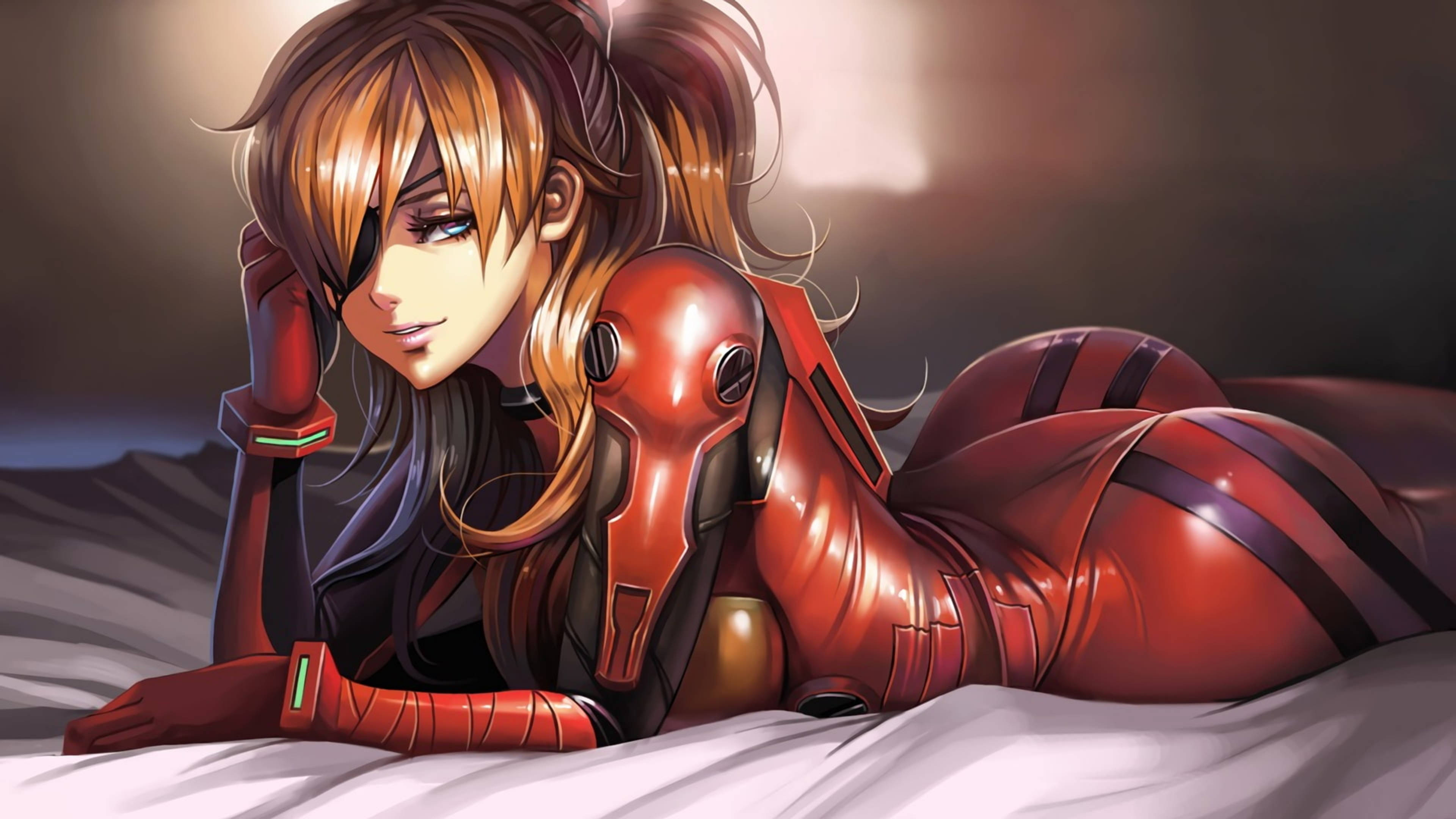 Evangelion 4K Göz Bandajlı Asuka Duvar Kağıdı