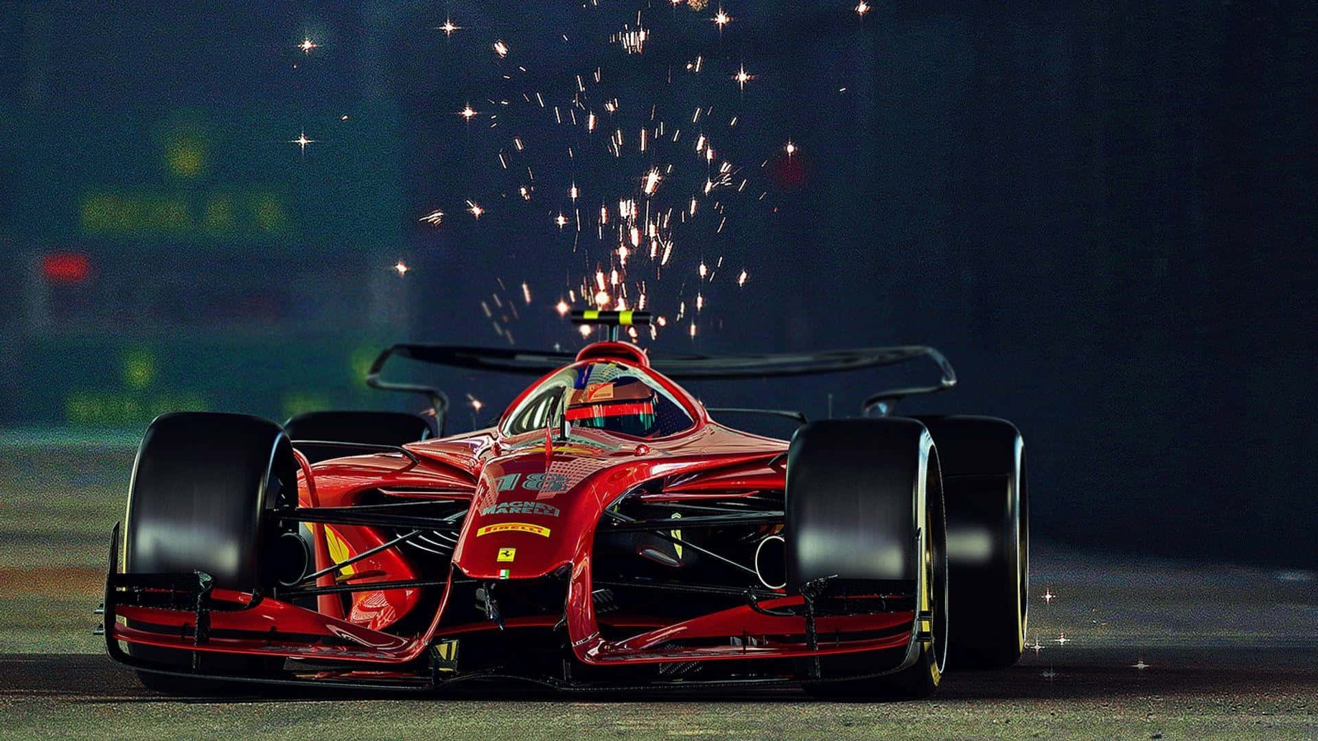 F1 Oyunu Kırmızı Yarış Arabası Kıvılcımlar Duvar Kağıdı