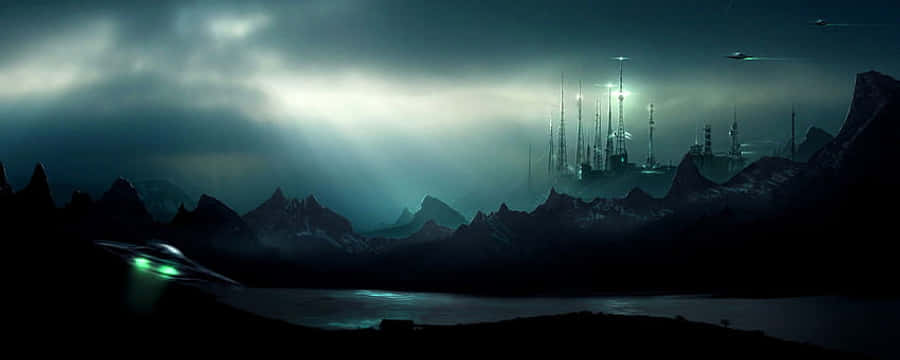 Fantastik Karanlık Gece Manzarası Panoramik Masaüstü Duvar Kağıdı