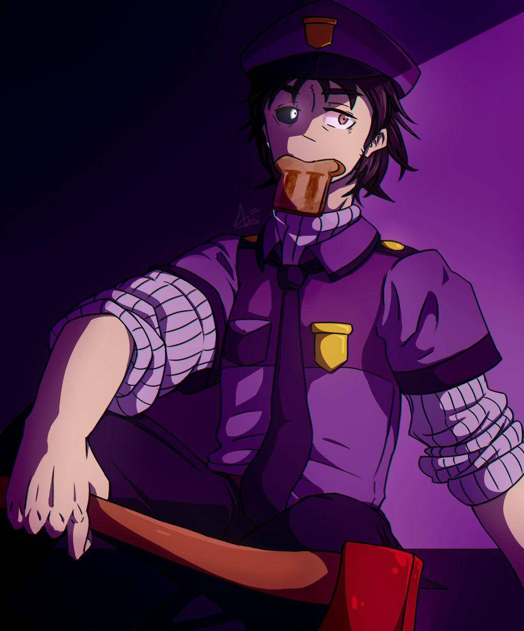 FNAF Mor Adam Anime Hayran Sanatı Duvar Kağıdı