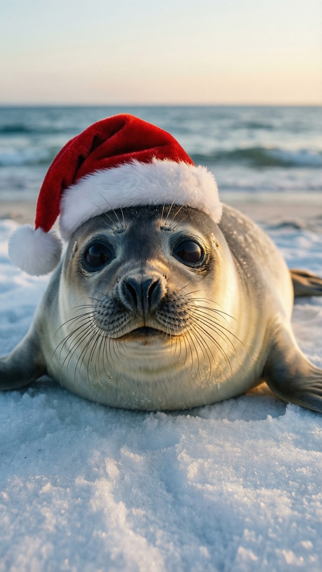 Fok Balığı Noel Baba Şapkasıyla Duvar Kağıdı