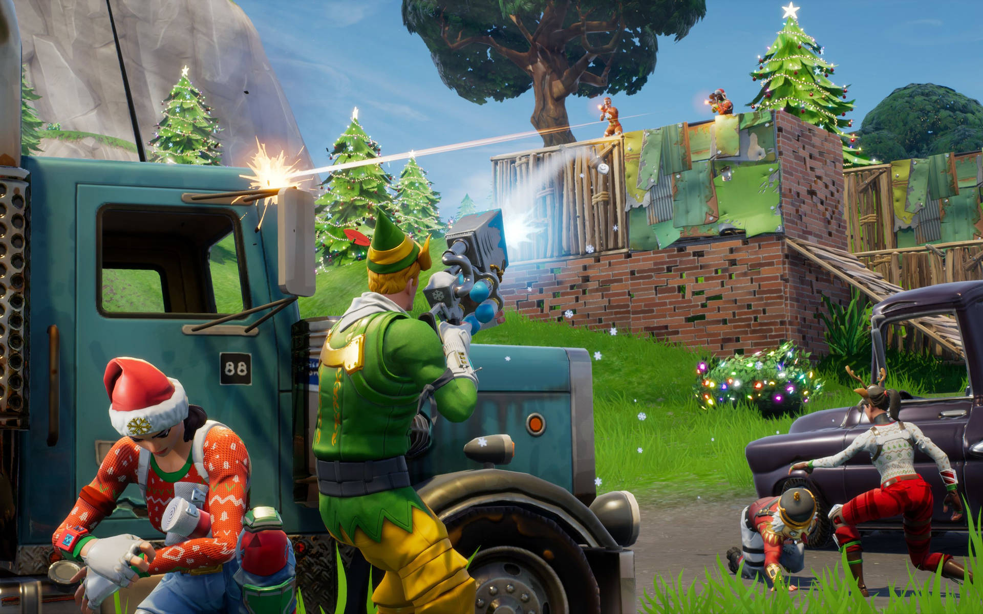 Fortnite oyunundan Noel sezonunda bir Battle Royale duvar kağıdı.