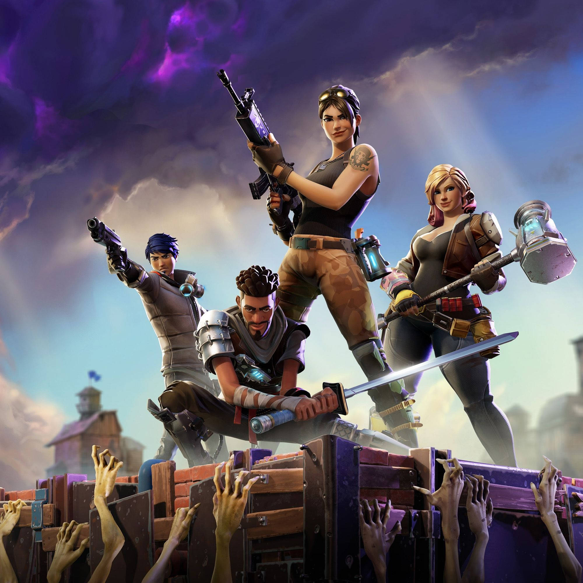 Fortnite'ın savaş alanlarında dört hayatta kalana katılın! Duvar Kağıdı