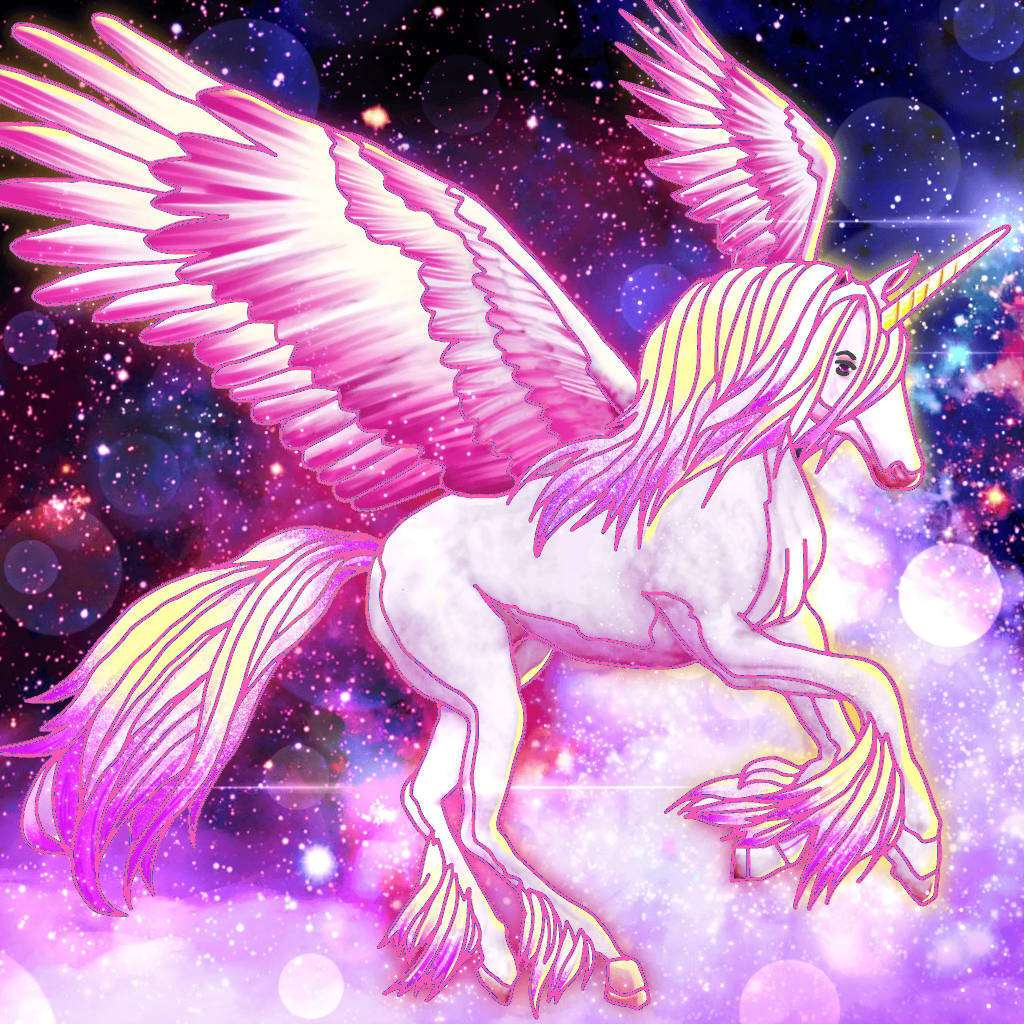 Galaxy Unicorn Yaratığı Kanatlı Duvar Kağıdı