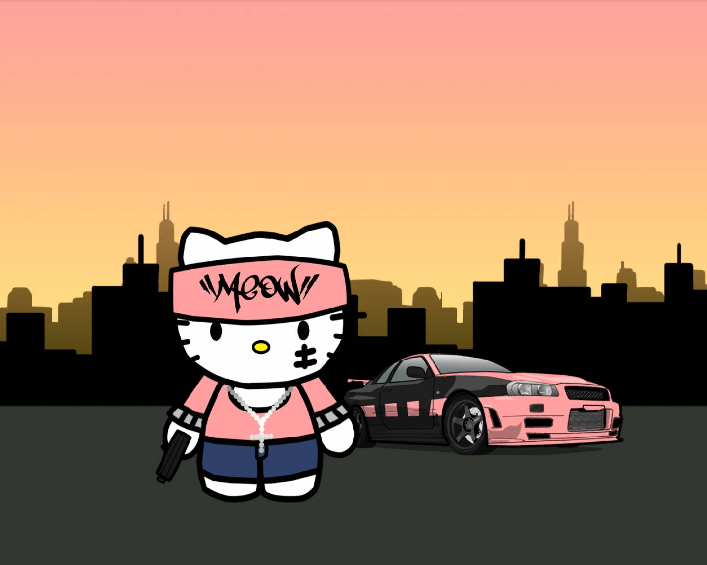 Gangster Hello Kitty Estetiği Duvar Kağıdı