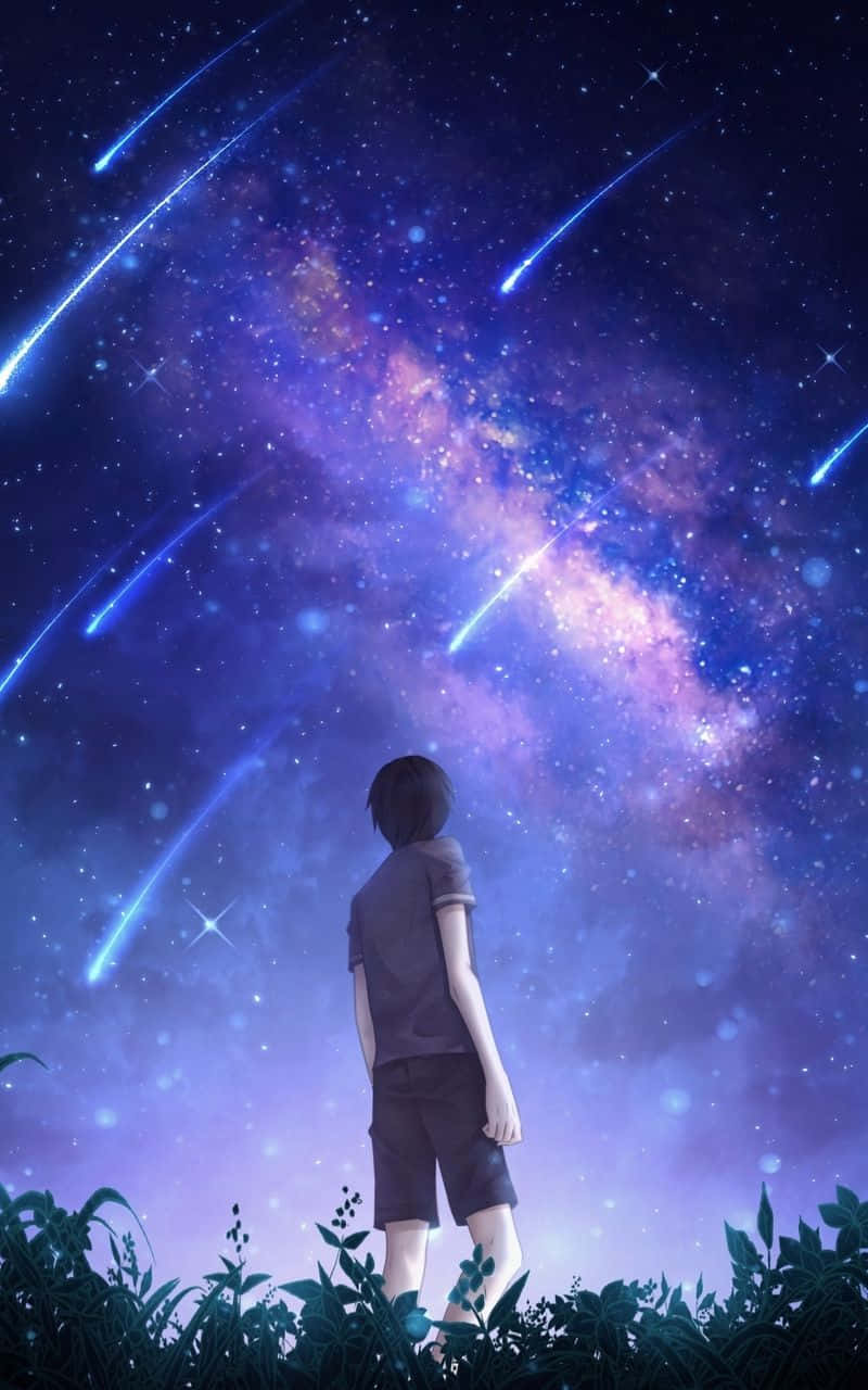 Gece Anime Gökyüzüne Bakan Çocuk Duvar Kağıdı