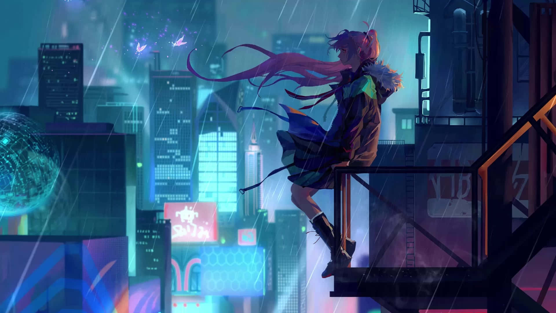 Gece Anime Kenarında Kız Duvar Kağıdı