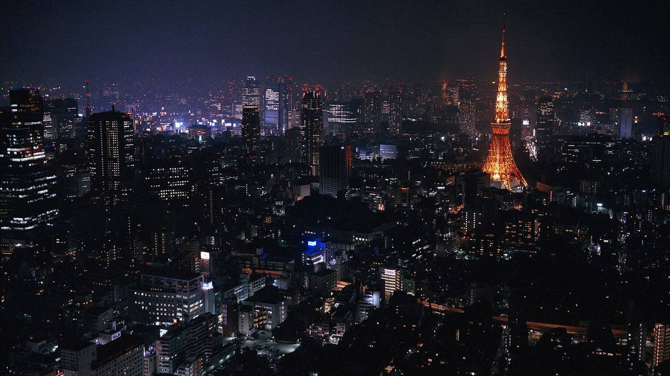 Gece Aydınlatılmış Tokyo Kulesi Duvar Kağıdı
