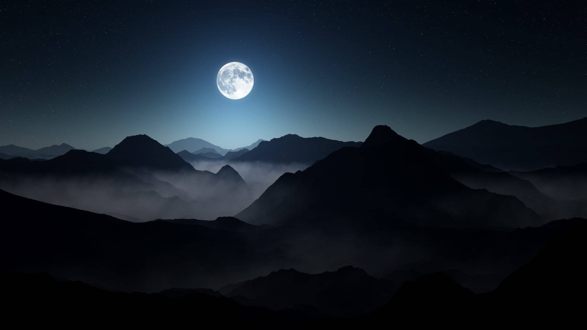 Gece Dağlarda Karanlık Dizüstü Bilgisayar ve Ay Duvar Kağıdı
