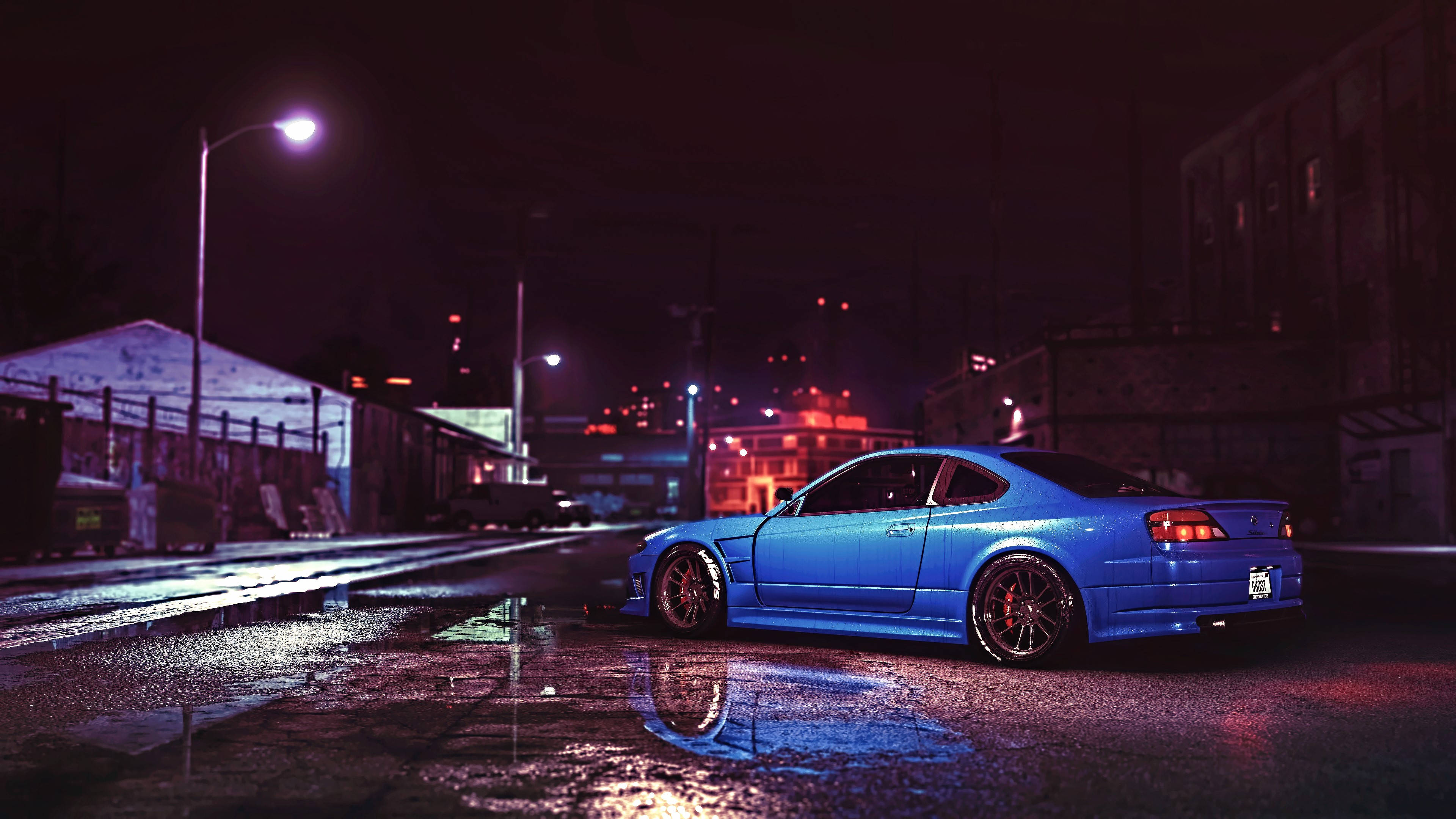 Gece Gökyüzü Altında Parlayan Mavi JDM Araba Duvar Kağıdı
