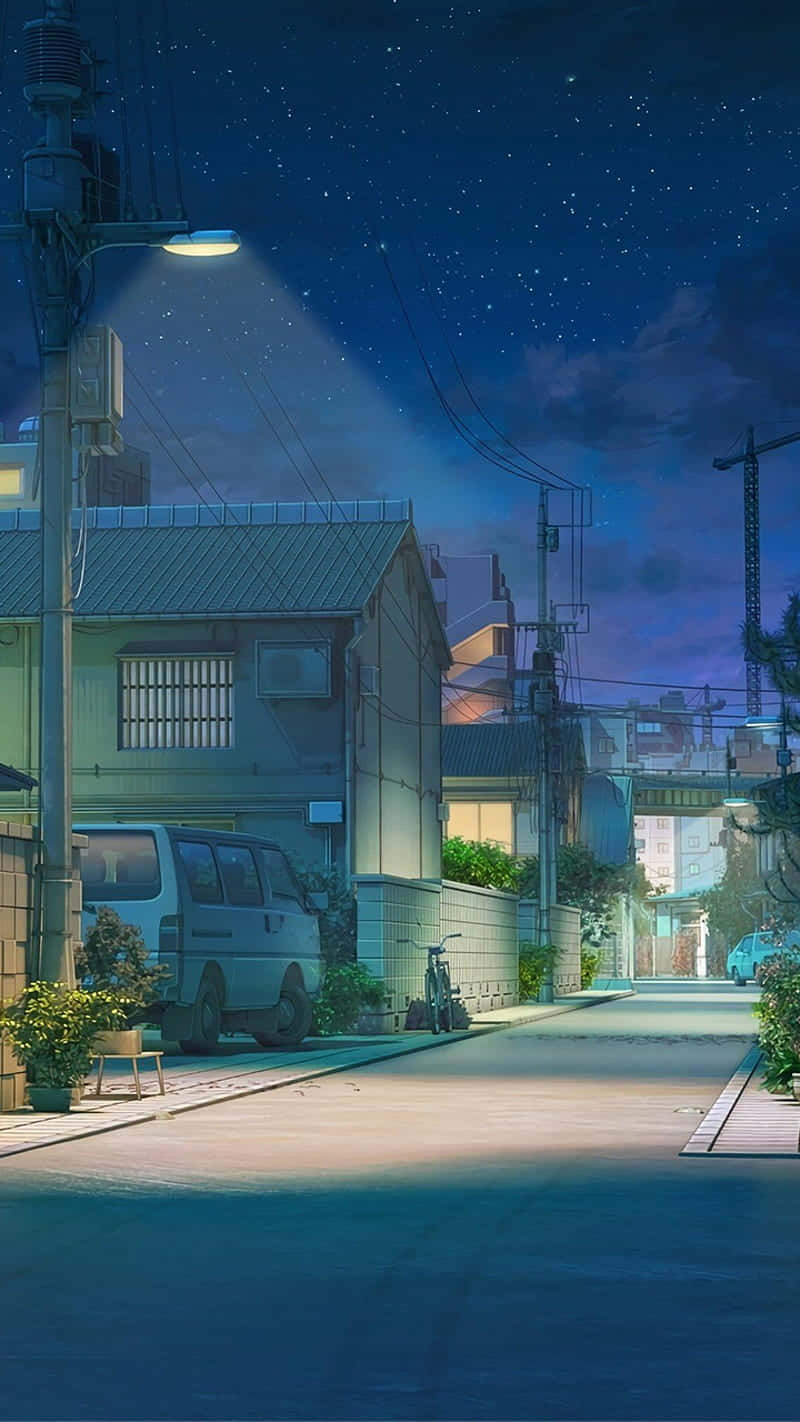 Gece Şehir Manzarası Anime Sokağı Duvar Kağıdı