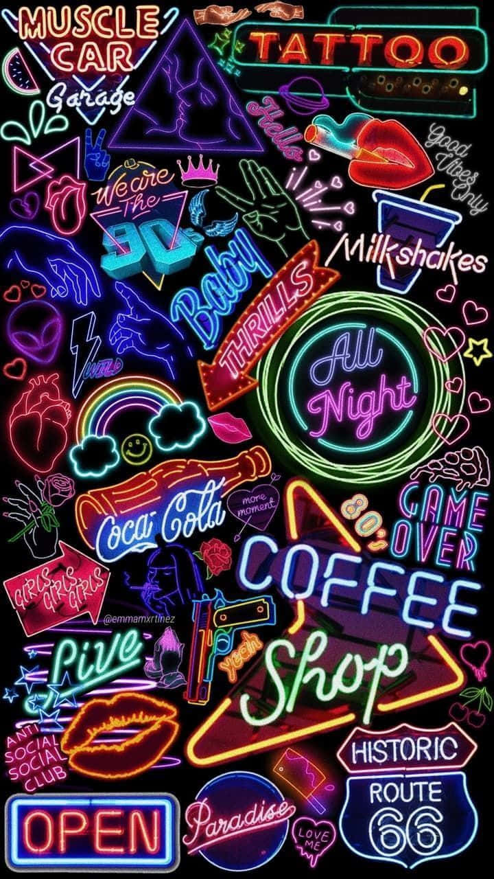 Gecenin büyülü neon ışıklarının tadını çıkarın. Duvar Kağıdı