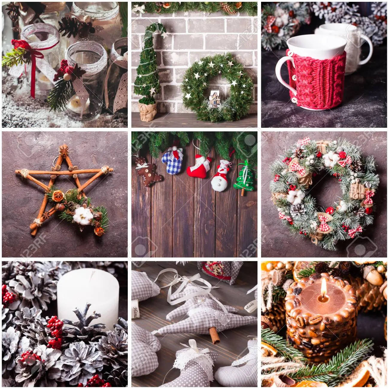 Geleneksel Noel Renklerinde Şenlikli Noel Kolajı Duvar Kağıdı
